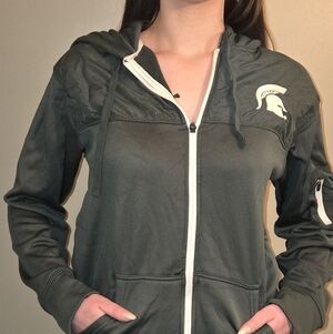 Green Zip-Up Hoodie with Spartan Logo